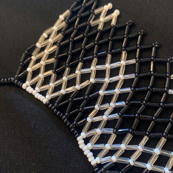 Vintage Black/White Seed Bead Collar Necklace - Picture 8 of 10